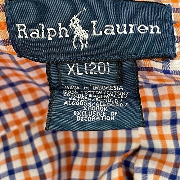 Ralph Lauren Big Boys Button Down Blue Orange Check Long Sleeve Shirt Size XL 20 - Picture 3 of 6